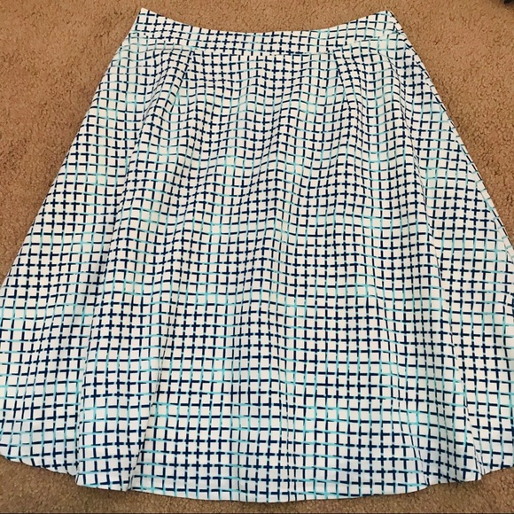 THE LIMITED Teal Blue and White Windowpane A-Line Midi Skirt 8 - Picture 2 of 7